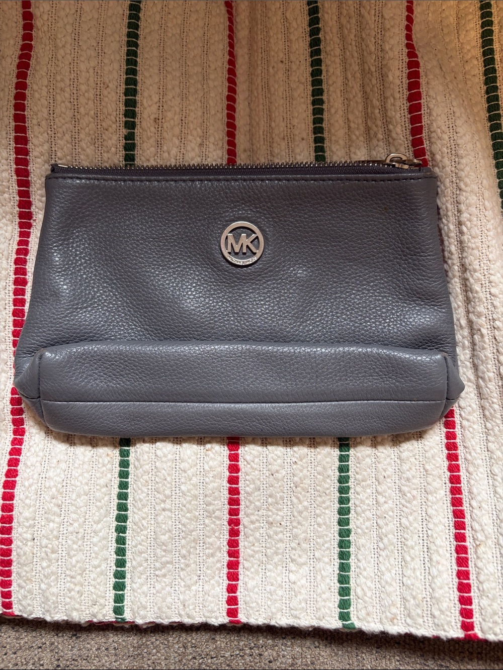 Michael Kors Pebbled Gray Leather Wristlet Clutch with MK Emblem